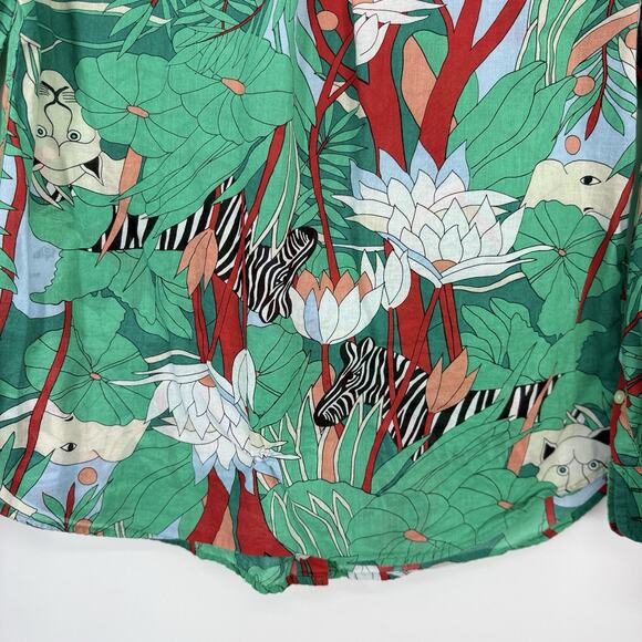Talbots Jungle Tiger Print Button Up Top Size Small SP Colorful Long Sleeve Arts - Picture 6 of 11